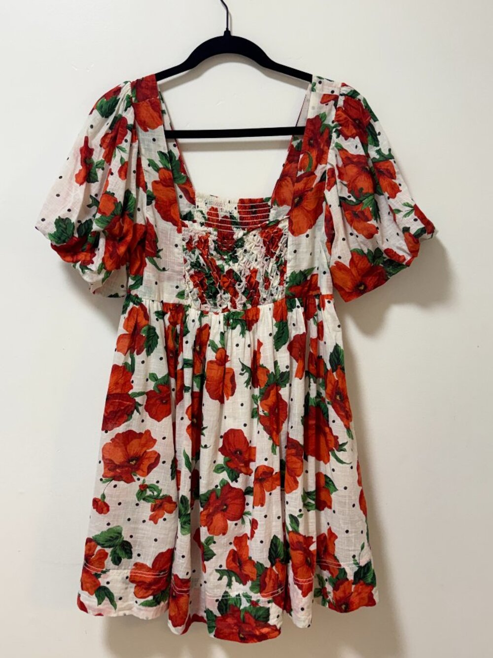 Maeve Anthropologie Square Neck Smocked Babydoll Red Poppy Mini Dress